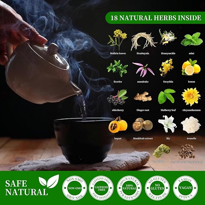 Orangic Mullein Detox Tea for LungsSmokerRespiratory Support-Pure Mullein Leaf Herbal Tea for Lung Cleanse18 Premium Herbs BlendBreath Easy TeaCaffeine Free100% Natural30 Tea Bags