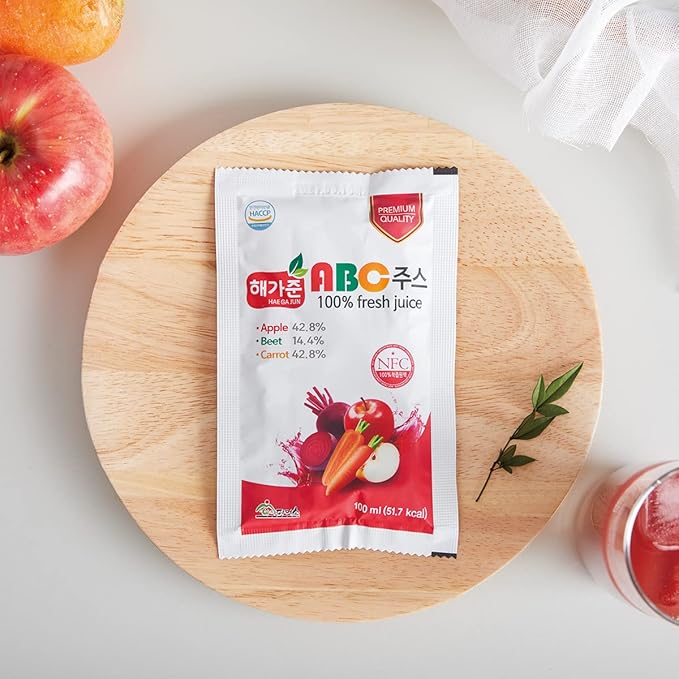 [HAEGAJUN] ABC Juice Vegetable Blend with Beet and Carrot Mixed Fruit Juice 3.4 oz 30 Packs Nothing Artifical Added Apple Beet Carrot Only for Kids School Lunch Snacks Family to take on the go