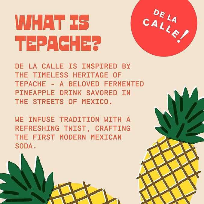 De La Calle Tepache - Grapefruit Lime - Modern Mexican Soda - Craft Fermented Pineapple Sparkling Beverage - Certified Organic Antioxidant Rich Non-Alcoholic Healthy Soda Low Sugar Low Calorie N