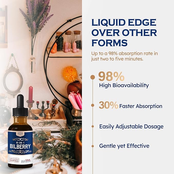 Bilberry Extract Supplement for Eye Health 6-in-1 Herbal Formula Liquid Drops to Support Eye Strain Dry Eyes and Vision Health Blend with Lutein Zeaxanthin &amp Eyebright Herb. 2oz