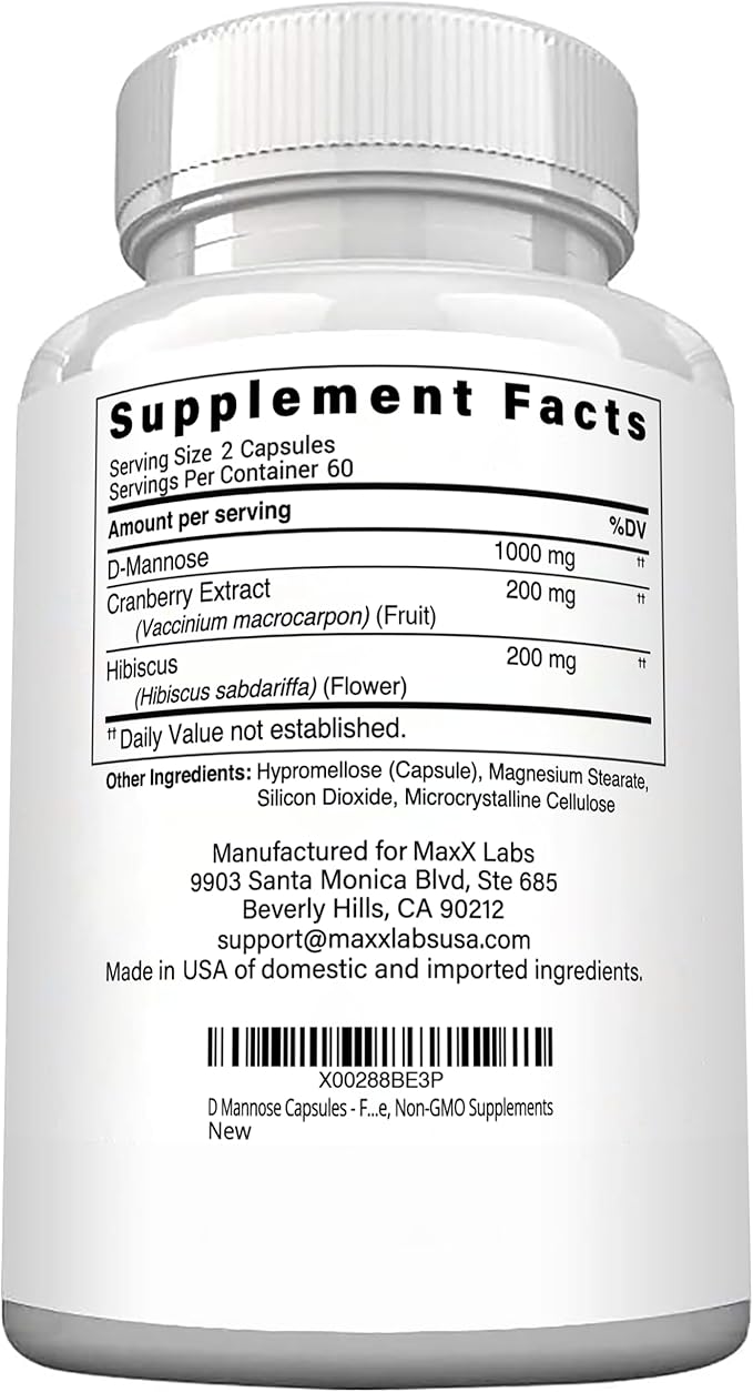 D Mannose Capsules - Fast Acting 1400 MG Extra Strength DMannose Capsule for Bladder Health with Potent Cranberry Extract &amp Hibiscus Flower Supports UTI Relief Supplement - 120 Ct