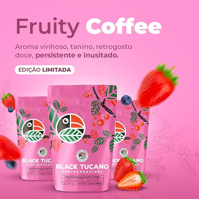 Exotic Specialty Coffee Black Tucano - Brazilian Medium Roast with Sublime Fruit Notes - Coffee - 8.8 Ounces 250 Gr Whole Bean