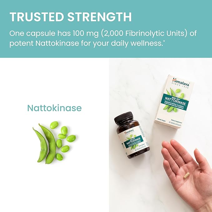 Himalaya NSK-SD Nattokinase Dietary Supplement for Healthy Circulation Vegan Gluten Free Natto Extract 100 mg 60 Capsules