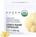 KOYAH - Organic Lion's Mane Mushroom Capsules - 100% Fruiting Body Freeze-Dried USA 3rd Party Tested for Beta-Glucans 500 mg Brain &amp Nerve Support. Immune Support. 60 Capsules