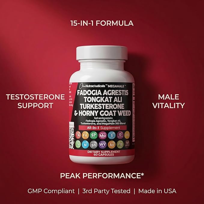 Clean Nutraceuticals Fadogia Agrestis Tongkat Ali Turkesterone Supplement with Horny Goat Weed Saw Palmetto Maca Root Siberian Ginseng Tribulus Terrestris Fenugreek Wild Yam - 60 Count