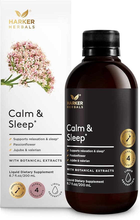 Calm &amp Sleep Syrup Supplement Naturally Reduce Stress and Improve Sleep with Valerian Root Hops Flower Extract and Passionflower - 6.7oz