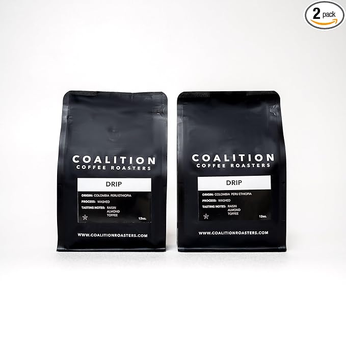 Coalition Coffee Roasters Drip Ground Coffee Blend - Specialty Fresh Roasted Coffee Grounds - Specialty (Pack of 2 12 oz)