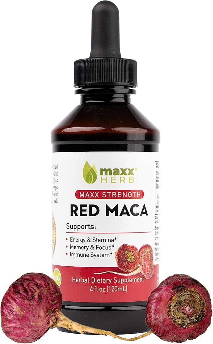Maxx Herb Red Maca Root Extract - Max Strength Liquid Drops Absorb Better Than Powder or Capsules for Stamina Memory and Focus - 4 Oz Bottle (60 Servings)