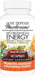 Host Defense MycoBotanicals Energy* Capsules - Energy &amp Respiratory Support Supplement - Herbal Green Tea Capsules - Respiratory Supplement with Cordyceps Reishi &amp Chaga - 60 Capsules (30 Ser