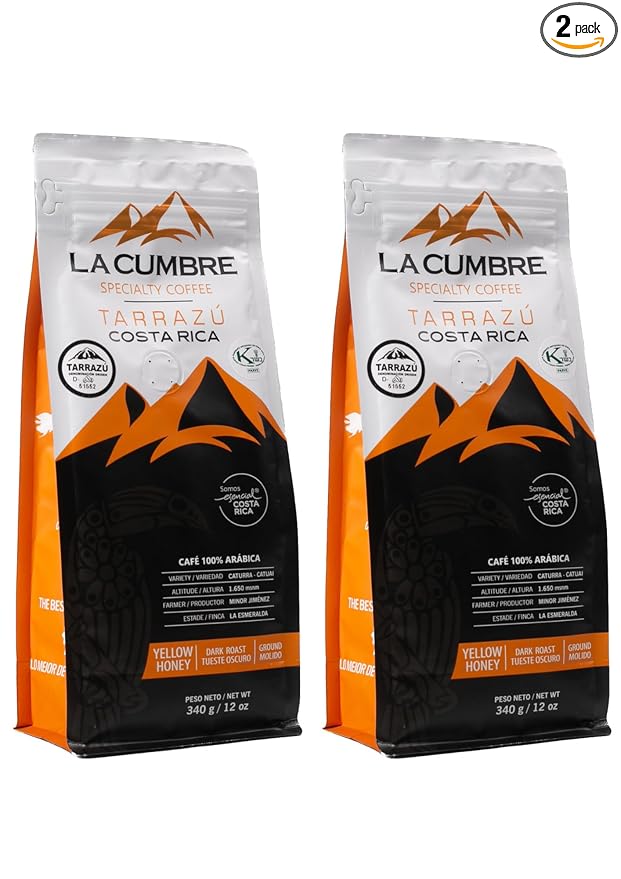 La Cumbre Specialty Coffee Ground Medium Roast Arabica Beans Low Acid Gourmet Vegan Kosher &amp Keto Friendly Yellow Honey Process 12 oz 2 Pack