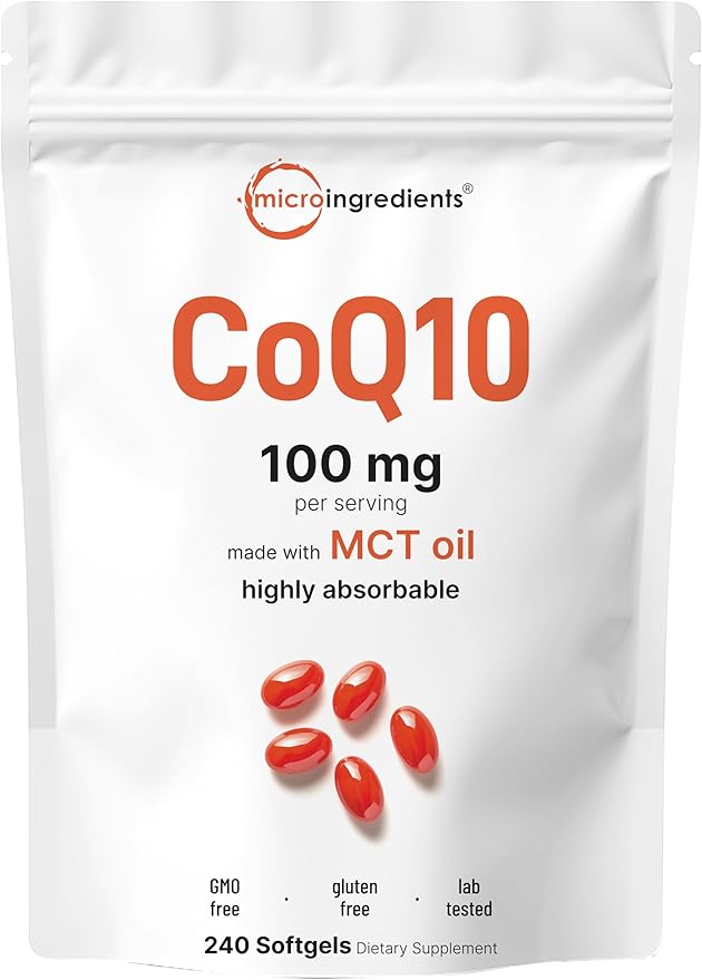 Micro Ingredients 8-in-1 Multi Collagen Capsules &amp CoQ10 100mg Softgels Bundle 2 Pack | Grass-Fed Collagen Peptides | High Absorption Ubiquinone with Coconut MCT Oil