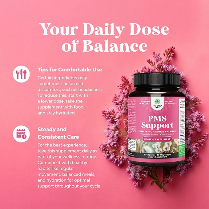 PMS Support Supplement for Women – Hormone Balance for Women &amp Menstrual Discomfort with DIM Chasteberry Black Cohosh &amp Ashwagandha - for Period Cramps Ease Menopause Bloating Mood Swing –