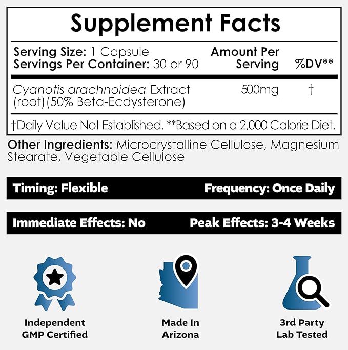 Nootropics Depot Beta Ecdysterone/20-Hydroxyecdysone 50% Tablets | 500mg | Cyanotis Arachnoidea Extract | Phytoecdysteroid | 30 Count