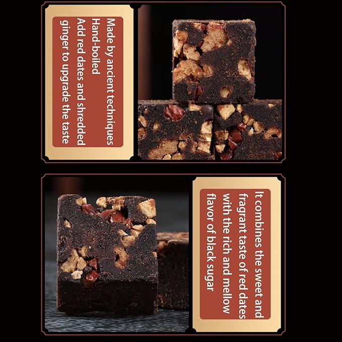 Dark Brown Sugar Ginger Jujube Tea 14.2oz/400g Combination of Black Sugar Cube Red Dates Shredded Ginger Ancient Method Handmade No Added For Women Tea Warming Tea 黑糖姜茶 红糖姜茶