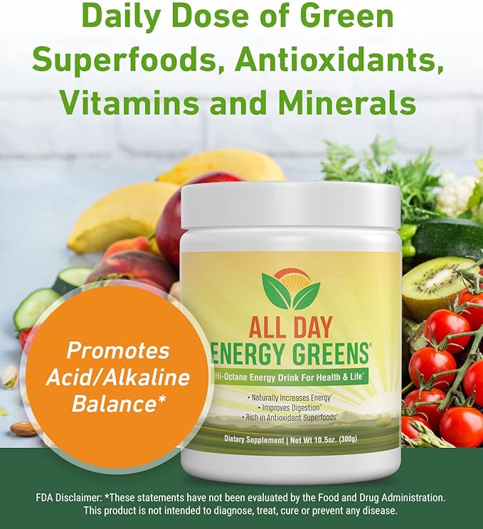 IVL - All Day Energy Greens - Supplement Powder Mix Drink Greens Powder Superfood - Super Greens Blend for Optimal Nutrition Energy &amp Digestion Green Juice Superfood Boost