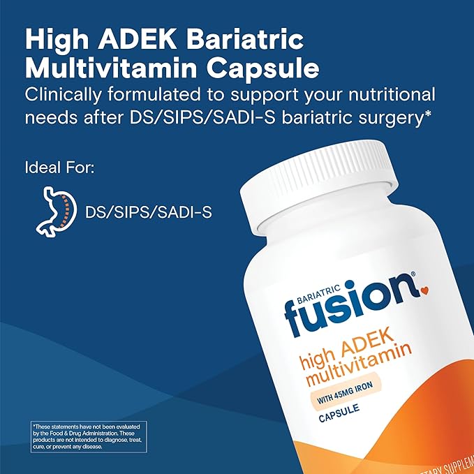 Bariatric Fusion High ADEK Multivitamin Capsule with 45mg Iron | Multi for Duodenal Switch Surgery Patients | Easy to Swallow Vitamin | 270 Capsules | 3 Month Supply