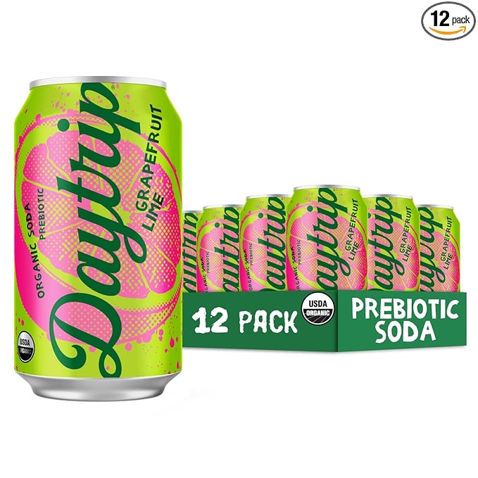 Daytrip Organic Sparkling Prebiotic Soda Low Sugar Soda and Low Calorie Healthy Soda Alternative Prebiotic Drink for Gut Health Drink and Digestion Refreshing Functional Beverage with Plant-Based F