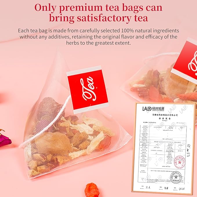 CHADUO Brown Sugar Ginger Tea 12.68oz/ 30 Bags Rose Ginseng Tea With Red Date Brown Sugar Ginger Longan Wolfberry Handmade With Ancient Craftsmanship 红糖姜茶 红参桂圆黑糖姜茶