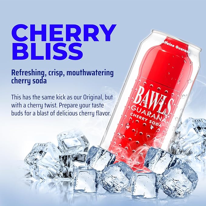 BAWLS Guarana Cherry BAWLS Guarana Drink Guarana Soda Guarana Fueled Soda for Energy High Energy Caffeinated Drink 16oz 24 Pack Cans