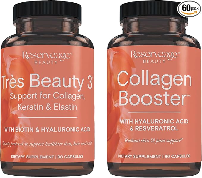 Reserveage Beauty Tres Beauty 3 Beauty Supplement for Hair Growth Skin Care and Nail Care 90Caps &amp Collagen Booster Collagen Supplement for Skin Care and Joint Health Supports Healt 60Caps