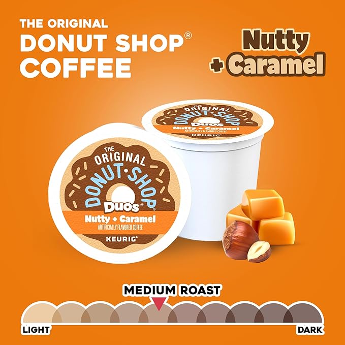 The Original Donut Shop Duos Nutty + Caramel Coffee Keurig Single Serve K-Cup Pods Light Roast Coffee 60 Count (6 Packs of 10)