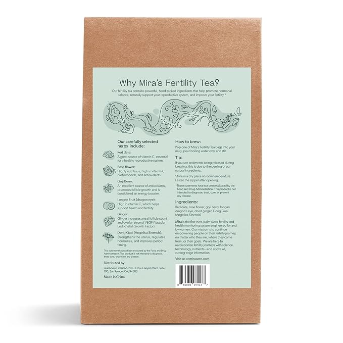 Mira Fertility Tea Caffeine-Free 100% Organic Goji Berry and Rose Flower Helps Regulate Cycles Support Conception Promote Hormone Balance 20 Tea Bags Per Box