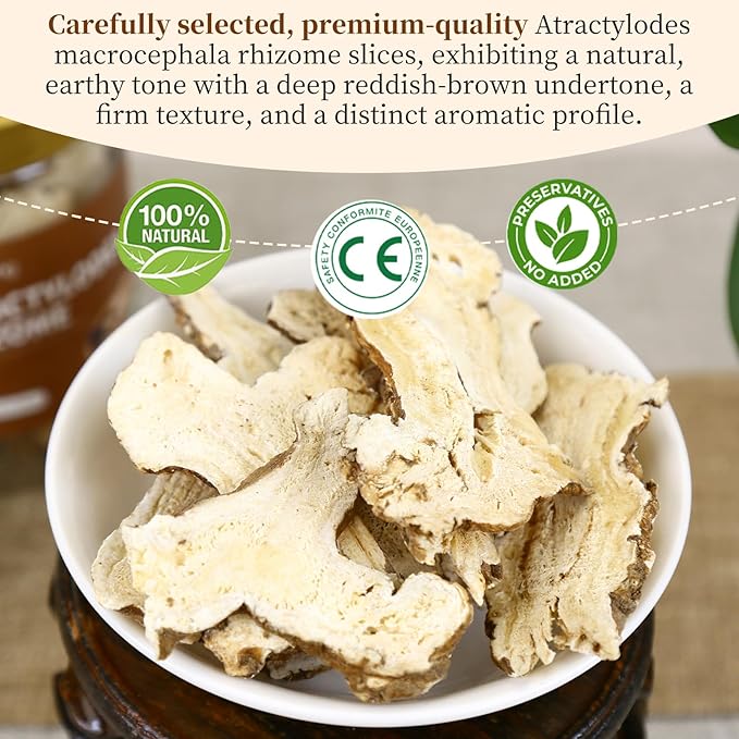 Baihuatang Natural Atractylodes Rhizome Root for Tea 白术 Bai Zhu5.29/150g Premium Cut Slices Sulfur Free Large head 特级白术 大片