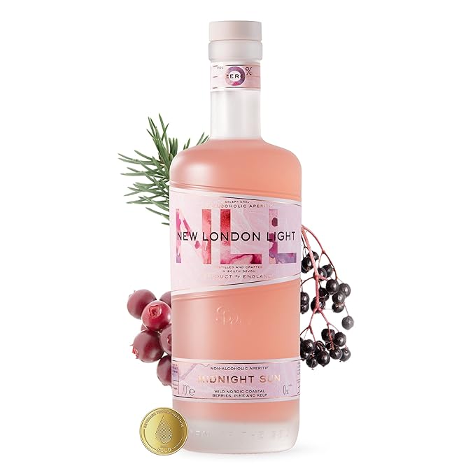 New London Light 'Midnight Sun' | 0% Non-Alcoholic Aperitif 70cl | Nordic wild coastal berries kelp and pine flavors | Made in England