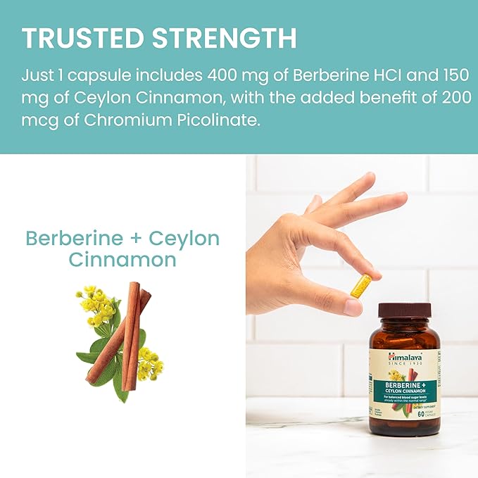 Himalaya Berberine with Ceylon Cinnamon - Herbal Supplement for Supporting Normal Metabolism Immune and Digestive Health - Vegan Gluten Free 60 Vegetarian Capsules