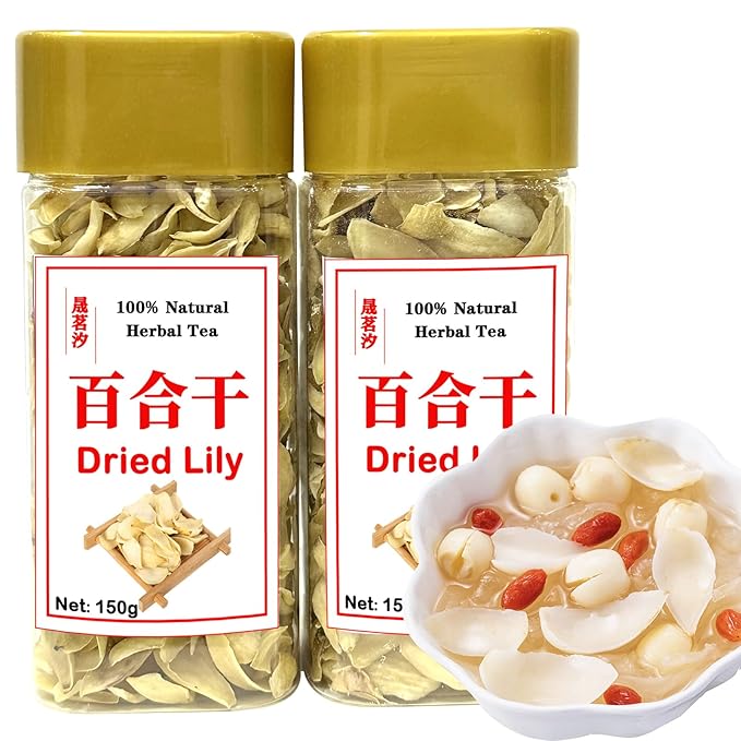 Dried Lily Bulb Lily Bulbs Bai He 10.6oz/300g (150g*2) Boil Soup and Congee Health Chinese Herbal Tea Add to breakfast Oatmeal Congee Sulfur Free No Addition 百合 百合干 龙牙百合 银耳莲子百合羹