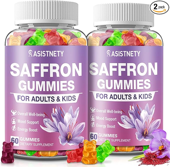 Saffron Gummies for Kids &amp Adults 88.5mg Saffron Extract Cαlm Focus &amp Mood Support Saffron Supplement with L-Theanine St.John's Wort Lemon Balm Vitamin D3 Magnesium Gentle Nerve &amp