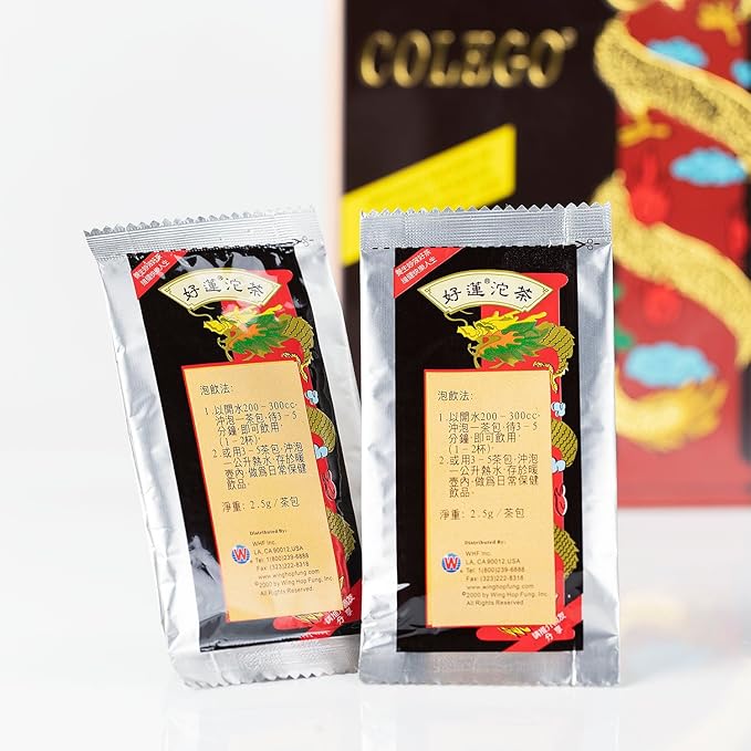 Wing Hop Fung Colego Tuocha Tea Fresh Sealed Premium Natural Yunnan Pu'er and Jasmine Individually Wrapped 90+4 Tea Bags