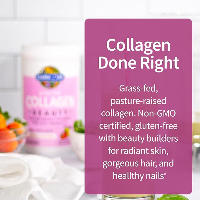 Garden of Life Grass Fed Collagen Beauty - Strawberry Lemonade 20 Servings Powder for Women Men Hair Skin Nails Hydrolyzed Collagen Peptides Protein Powder Supplement
