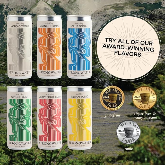 Strongwater Sparkling Grapefruit Soda - 12 Pack Cans (8.4 Fl Oz Each) - Premium Craft Cocktail Mixer Made with Rocky Mountain Water Grapefruit Sea Salt - Real Cane Sugar No Artificial Flavor