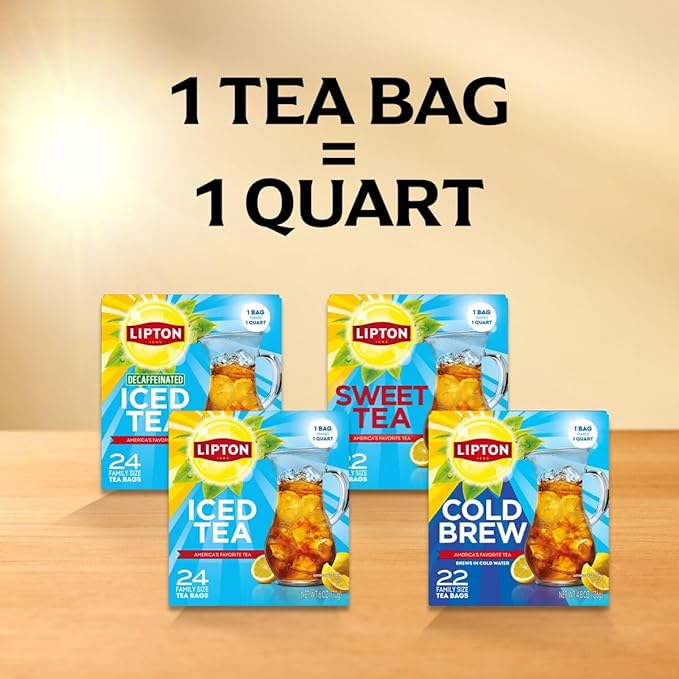 Lipton Decaf Black Iced Tea Bags Family Size Zero Calories 144 Total Tea Bags (24ct - Pack of 6)