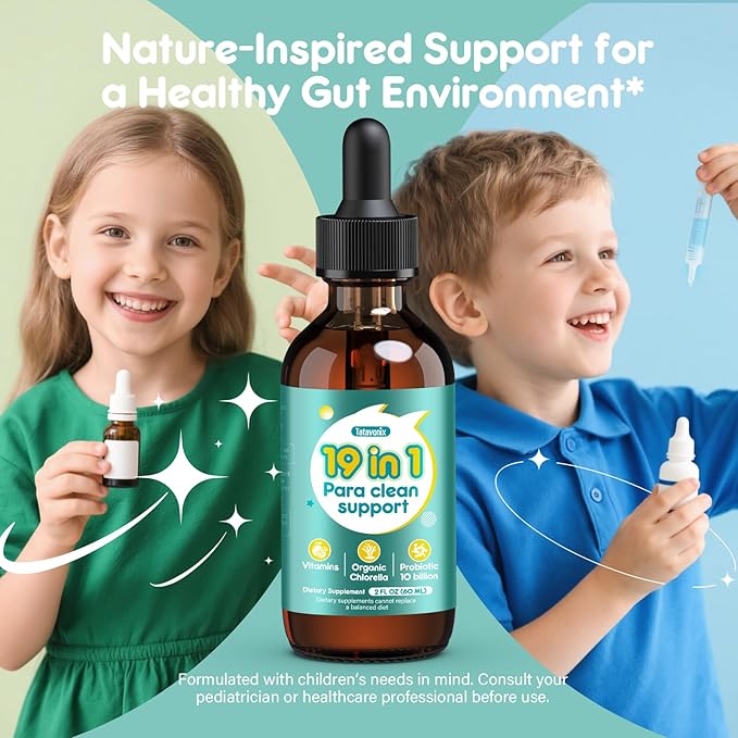 19 in 1 Herbal Gut Cleanse Drops – Wormwood Black Walnut Chlorella 250mg 10B Probiotics Clove &amp Oregano – Liquid Detox Support for Adults &amp Kids Alcohol-Free 2oz