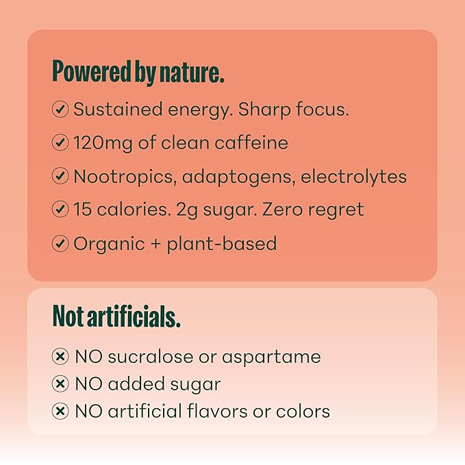 NOOMA - Performance Energy Drink - Pre Workout Drink - Nootropics Adaptogens + Electrolytes - 120mg Clean Caffeine 15 Calories &amp 2g Sugar - Tangerine-12 Pack -12oz ea.