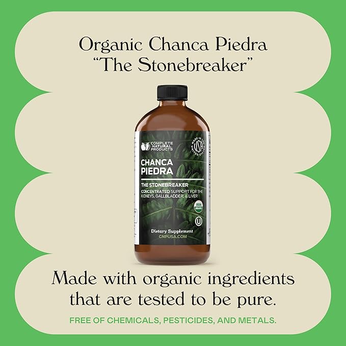 Chanca Piedra Organic Liquid Extract 16oz - Natural Stone Breaker Dissolver Kidney Cleanse Support Phyllanthus Niruri Concentrate Tincture Alcohol Free Cold Pressed Concentrate Formula USA Made