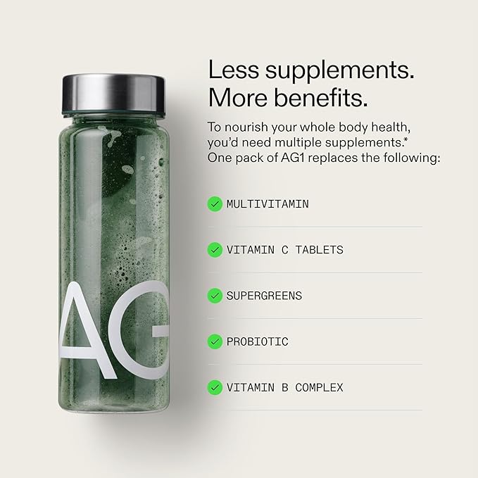AG1 Greens Powder Refill Pouch – 75 Vitamins Multivitamin &amp Probiotic | Gut Health Support | Vegan Keto Gluten Free | Athletic Greens Supplement - Pouch Only Classic Formula