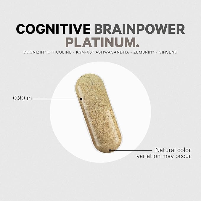 Codeage Cognitive Brainpower Platinum Supplement - Cognizin Citicoline KSM-66 Ashwagandha Panax Ginseng Rhodiola Phosphatidylserine Ginkgo Ubiquinol CoQ10 Liposomal - Non-GMO - 90 Capsules