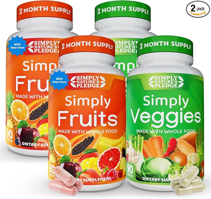 Simply Nature's Pledge - Packed with 42 Different Fruits &amp Vegetables - 2-Month Supply - Made with Real Non-GMO Whole Foods - Supports Energy &amp Overall Wellness - Soy-Free - 360 Capsules