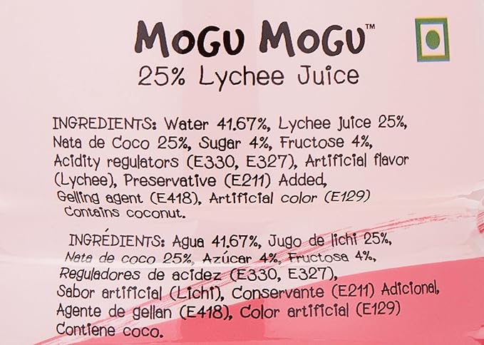 Mogu Mogu Lychee Juice with 25% Nata De Coco 33.8 Fl Oz (Pack of 12)