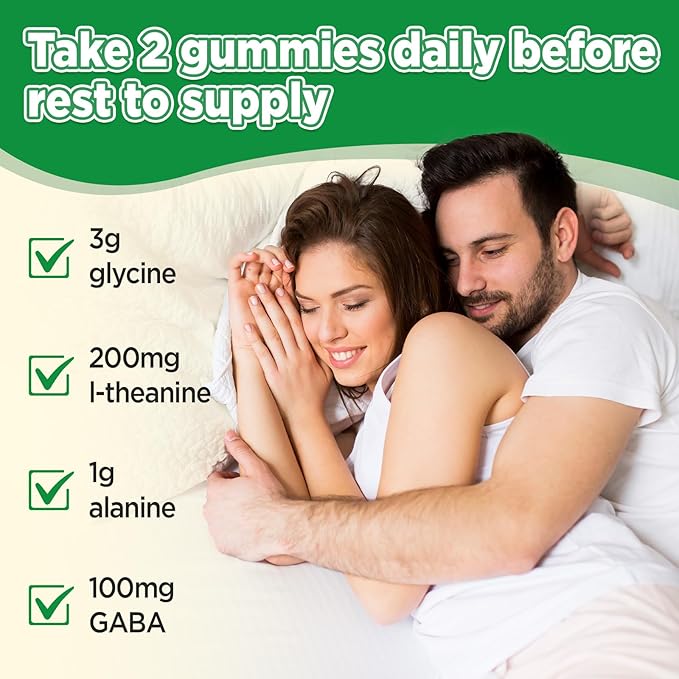 Glycine 3g Gummies with L-Alanine 1000mg L Theanine GABA Vitamin B6 Nerve Muscle Relaxation High Absorption Glycine Supplements for Adults Sugar Free Pineapple Flavor 60 Gummies