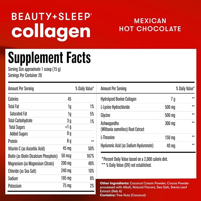 Perfect Keto Beauty + Sleep Grass Fed Collagen Peptides Protein Powder with Ashwagandha Magnesium Biotin Hyaluronic Acid L Theanine Hair Skin Nails &amp Relaxation Support Mexican Hot Chocola