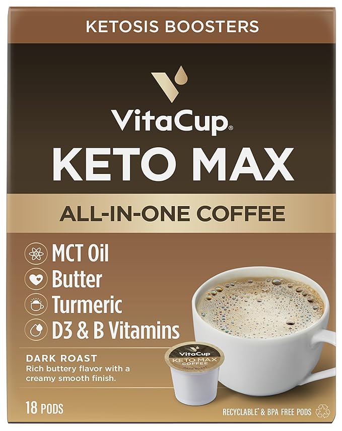 VitaCup Keto Max &amp Focus Mushroom Coffee Pods 34 ct Bundle Vitamin infused Single Serve Pods Compatible with K-Cup Brewers Including Keurig 2.0