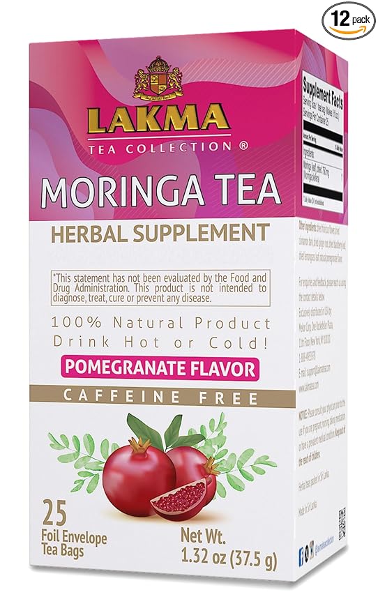 HYLEYS Lakma Moringa Oleifera Tea with Pomegranate - 25 Tea Bags - (12 Pack - 300 Tea Bags Total)