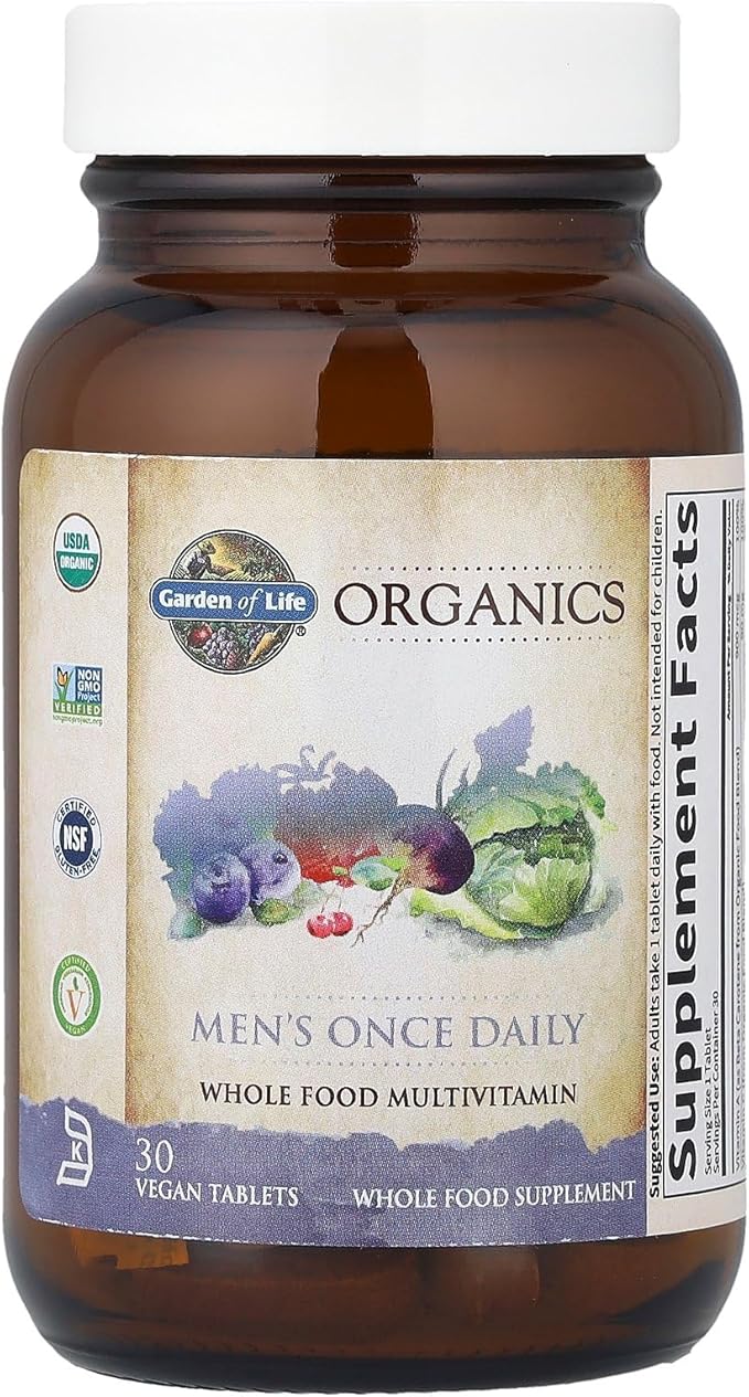 Garden of Life Once Daily Whole Food Multivitamin for Men Organic Mens Vitamins &amp Minerals Vitamin C Zinc Vegan for Health &amp Well-Being 30 Tablets