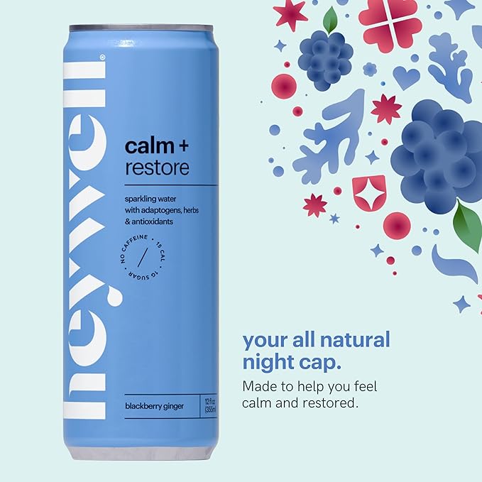 Heywell Sparkling Adaptogenic Calm Variety Pack 12 Fluid Ounce (Pack of 12) - Organic Non GMO Vegan Gluten Free Dairy Free