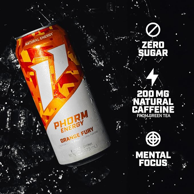 Phorm Energy Drink Orange Fury Flavor 200 MG Natural Caffeine From Green Tea Sugar Free Carbonated Drink With Electrolytes &amp Vitamin B12 Dairy &amp Gluten Free Vegan 16 FL Oz Cans 12 Pack