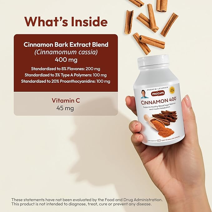 ANDREW LESSMAN Cinnamon 400mg - 240 Capsules - High Potency Standardized Extract. No Additives. Small Easy to Swallow Capsules
